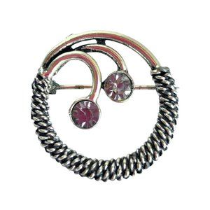 Vintage Silvertone Round Wreath Brooch Braided Design 1 3/8"